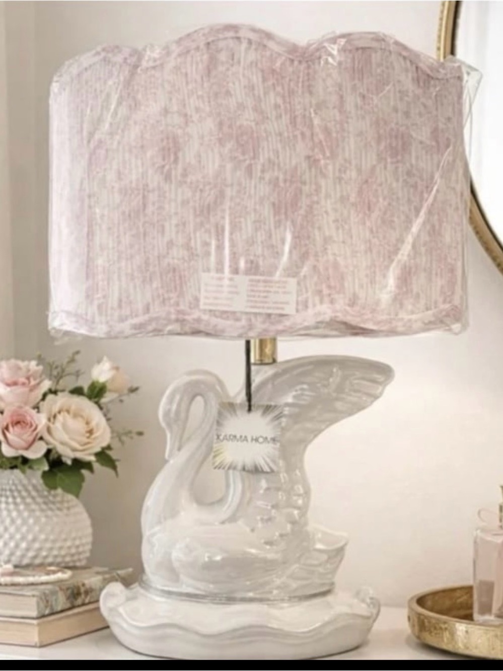 Karma Home Swan Table Lamp with Pink Shade